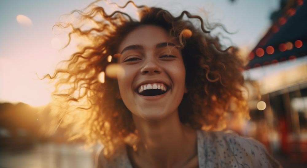 young woman experiencing happy emotions